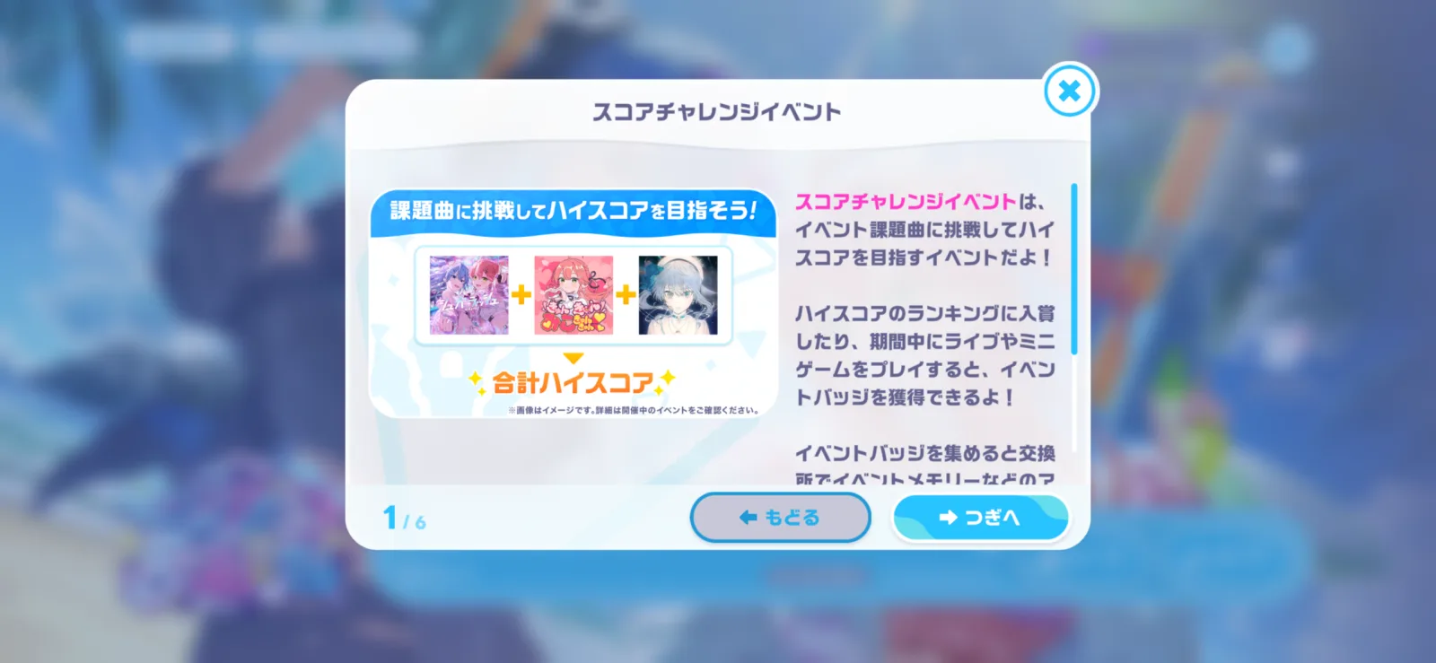 イベント課題曲3曲の合計ハイスコアを競う遊び方の画面