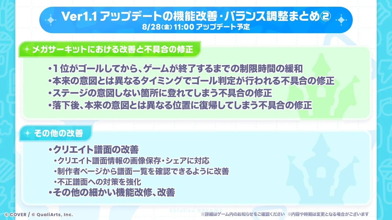 Ver1.1アップデートのメガサーキット改善とクリエイト譜面改善をまとめた公式画像