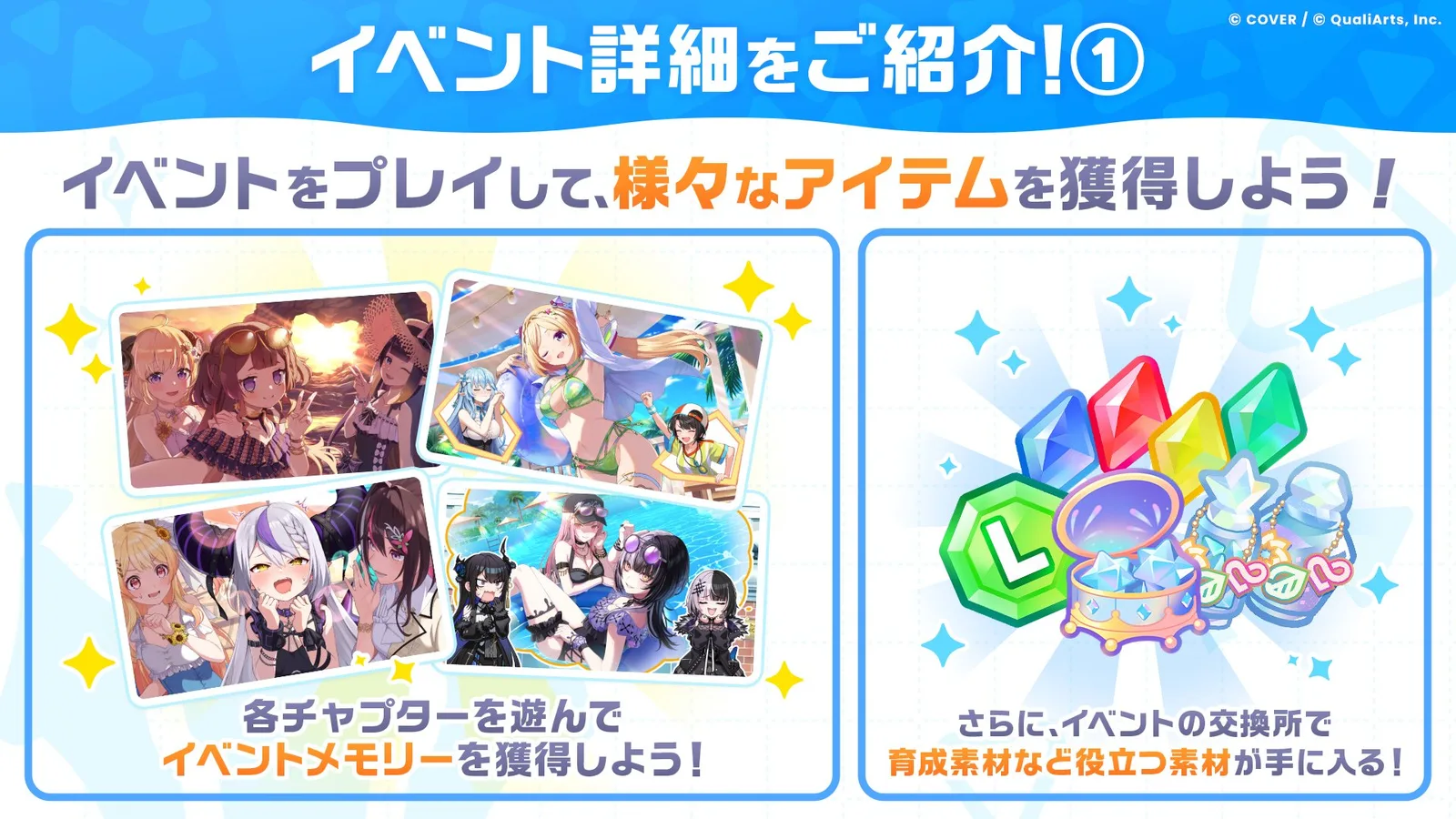 4人のイベントメモリーと、イベントの交換所で手に入るホロリウムなどの育成素材